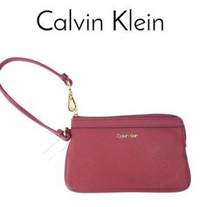 Calvin Klein Red Crossgrain Wristlet Bag Clutch with Gold-colored Trim